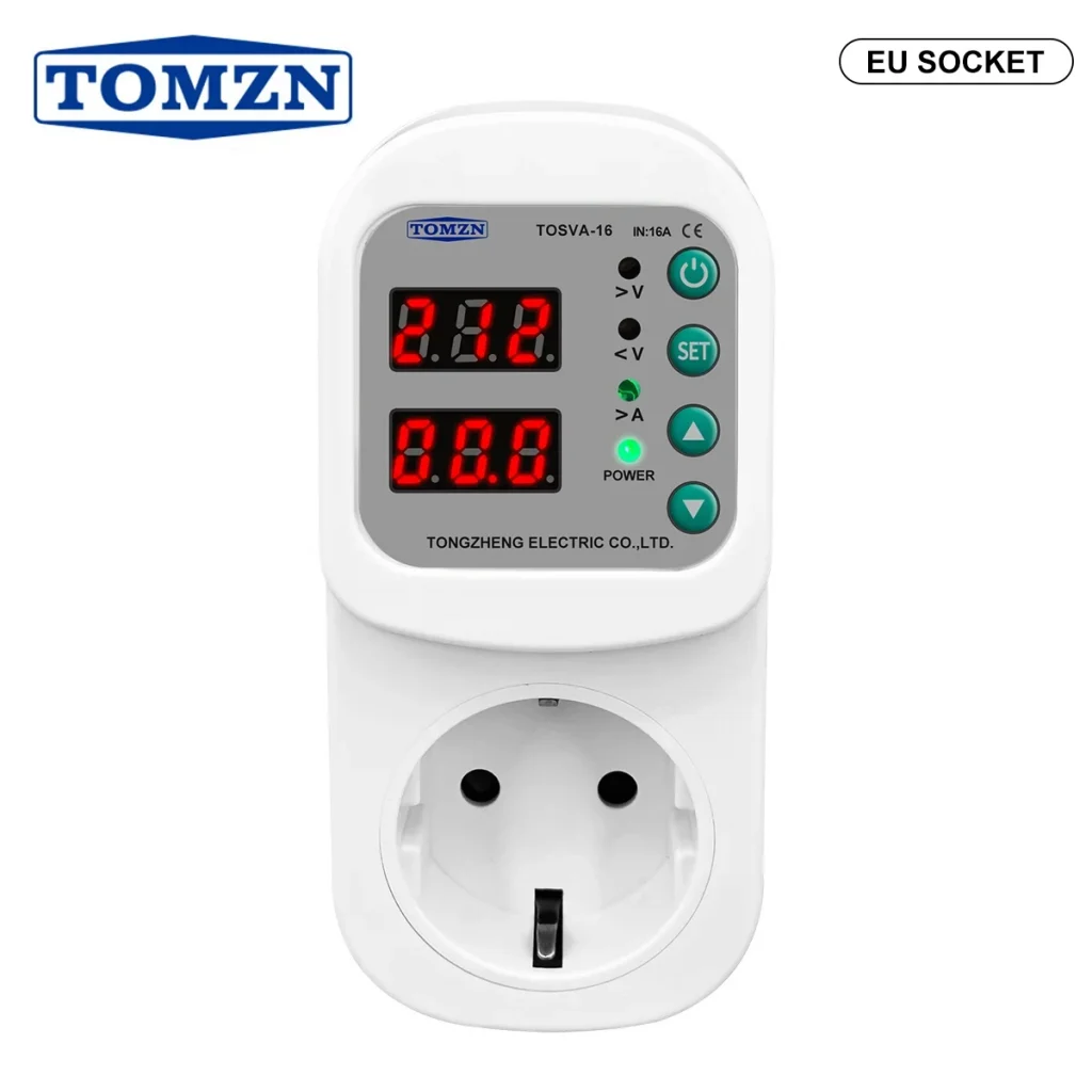 Automatic Voltage Current Protector Socket AC110V 220V Adjustable 1-16A Power Surge Protector EU Plug Socket TOSVA-16